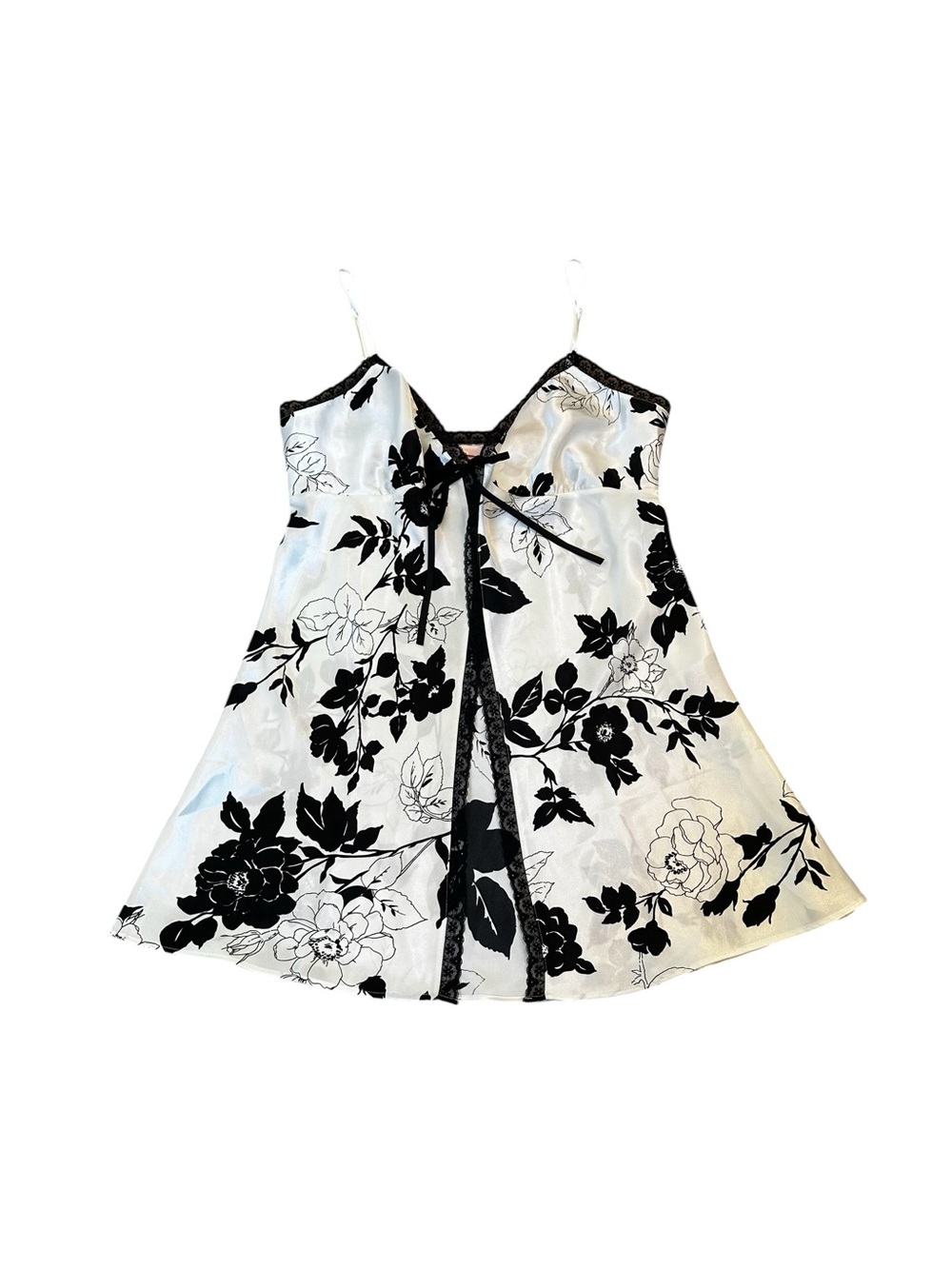 Victoria’s Secret Y2K Babydoll Slip Satin White Black Floral Lace Coquette